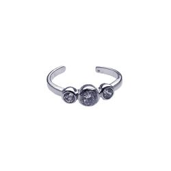 Sterling Silver Rhodium Plated 3 Set Clear CZ Toe Ring cztr5