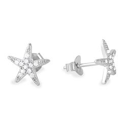 Sterling Silver Rhodium Plated CZ Star Earrings - BGE00481