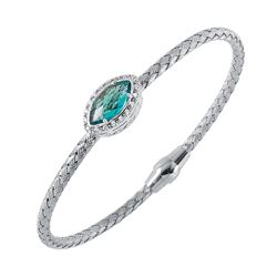 Sterling Silver Rhodium Plated Twisted Aqua CZ Stone Bangle Bracelet ECB00038WG
