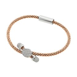 Sterling Silver Rhodium & Rose Gold Plated Circle Micro Pave Clear CZ Beaded Italian Bracelet ITB001
