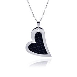 Stainless Steel Carbon Fiber Heart Charm Pendant ssp00075