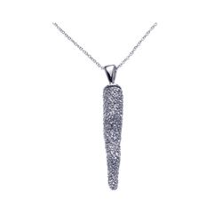 Sterling Silver Rhodium Plated Clear CZ Carrot Pendant Necklace stp00914