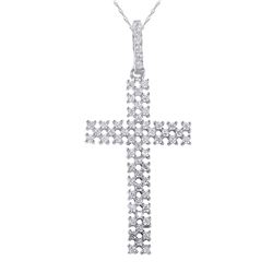 Sterling Silver Rhodium Plated Thin Open Checkered Cross CZ Pendant ACP00094RH