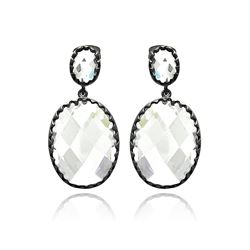 Sterling Silver Rhodium Plated Round Black Matte CZ Dangling Earring bge00272