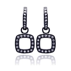 Sterling Silver Black Rhodium Plated Open Square CZ Earring bge00122