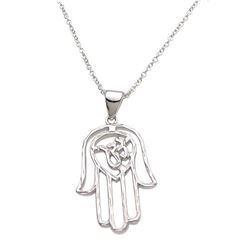 Sterling Silver Rhodium Plated Hamsa Pendant Necklace stp00973