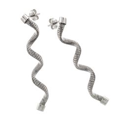 Sterling Silver Rhodium Plated Long Spiral Dangling Stud Earrings ECE002RH
