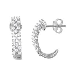 Sterling Silver Rhodium Plated Thin Checkered CZ Huggies Earrings ACE00081RH