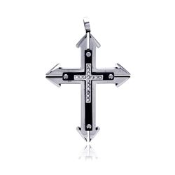 Stainless Steel Black Rhodium Plated Cross Clear Crystal Charm Pendant ssp00145