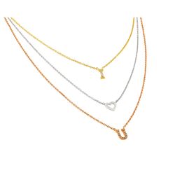 Sterling Silver RhodiumGold& Rose Gold Plated Clear CZ ILY I Heart You Pendant Necklace STP01402