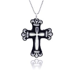 Sterling Silver Leather Backing with Oxidized Cross Pendant oxp00013