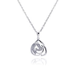 Sterling Silver Rhodium Plated Abstract Design Heart CZ Necklace bgp00309