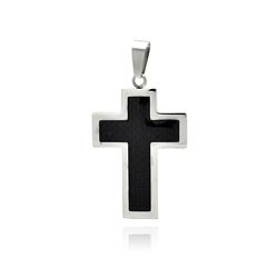 Stainless Steel Carbon Fiber Cross Charm Pendant ssp00287
