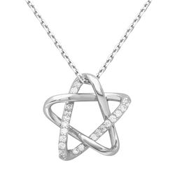 Sterling Silver Rhodium Plated Intertwined Star Pendant With Chain - GMN00005RH