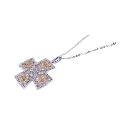 Sterling Silver Yellow Clear CZ Rhodium Gold Plated Cross Pendant Necklace bgp00091