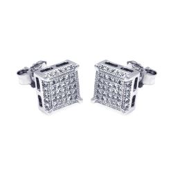 Sterling Silver Rhodium Plated Micro Pave Clear Square CZ Stud Earring ace00045