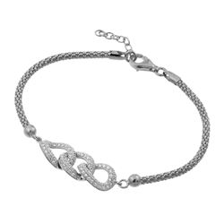 Sterling Silver Rhodium Plated Three Open Teardop Clear CZ Inlay Bracelet ECB001RH
