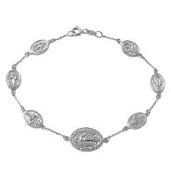 Sterling Silver Rhodium Plated Religious Medallion Charm Bracelet - DIB00008RH