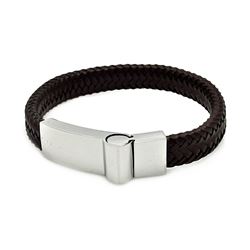 Stainless Steel Brown Leather Magnet Lock Bracelet slb00016