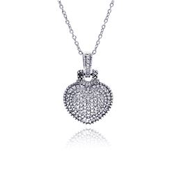 Sterling Silver Clear CZ Rhodium Plated Heart Encrusted Pendant Necklace stp00410