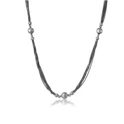 Sterling Silver Rhodium Plated Multi Strands Chain With Beads Necklace - DIN00034RH