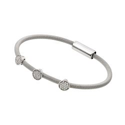 Sterling Silver Rhodium Plated Circle Micro Pave Clear CZ Italian Bracelet ITB00175RH