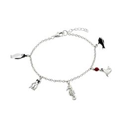 Sterling Silver Rhodium Plated Multiple Dangling Objects Red & Clear CZ Bracelet bgb00180