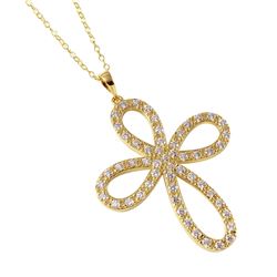 Sterling Silver Gold Plated Open Infinity Round Cross Necklace STP00052GP