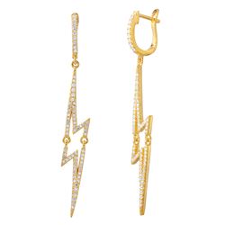 Sterling Silver Gold Plated Dangling Lightning CZ Earrings - ACE00102GP