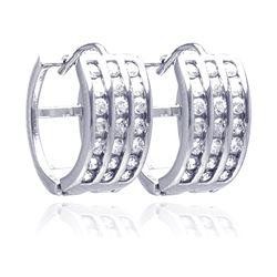 Sterling Silver Rhodium Plated Round Clear CZ Hoop Earring ste00687