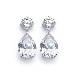 Sterling Silver Rhodium Plated Round Teardrop Clear CZ Dangling Earring bge00858clear