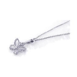 Sterling Silver Rhodium Plated Clear CZ Butterfly Pendant Necklace stp00746