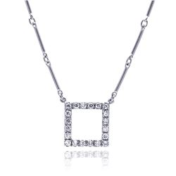 Sterling Silver Rhodium Plated CZ Open Square Pendant Necklace stp00450