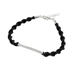 Sterling Silver Rhodium Plated ID Bar CZ Black Twisted Braided Bracelet bgb00183