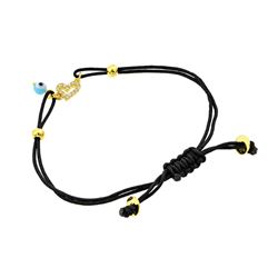 Sterling Silver Gold Plated Evil Eye Dangling CZ Black Cord Bracelet bgb00193