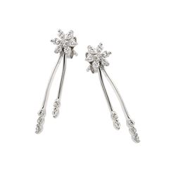Sterling Silver Rhodium Plated Flower CZ Long Strand Earring STE00656