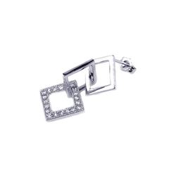 Sterling Silver Rhodium Plated Micro Pave Multiple Square Clear CZ Dangling Earring ace00011