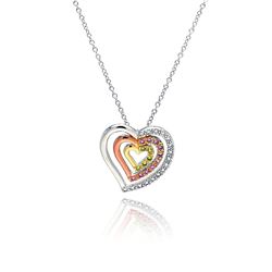 Sterling Silver clear PInk Yellow CZ Gold Rose Gold & Rhodium Plated 3 Graduated Heart Pendant Neckl