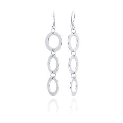 Sterling Silver Rhodium Plated Three Open Circle Dangling Hook Earring dse00021