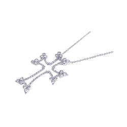 Sterling Silver Rhodium Plated CZ Cross Outline Pendant Necklace stp00496