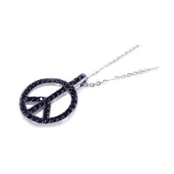 Sterling Silver Rhodium Open Black Peace Sign CZ Necklace bgp00192
