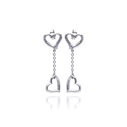 Sterling Silver Rhodium Plated Heart Wire Dangling Earring ste00061