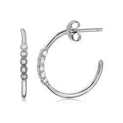 Sterling Silver Rhodium Plated Loop Earring with Round CZ - STE01054