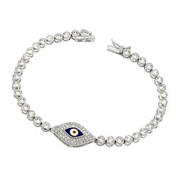 Sterling Silver Rhodium Plated Evil Eye Clear CZ Tennis Bracelet STB00508