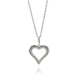 Sterling Silver Rhodium Plated Clear CZ Heart Pendant Necklace stp01353