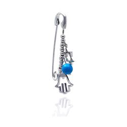 Sterling Silver Rhodium Plated Clear CZ Hamsa Pin Pendant stp01058