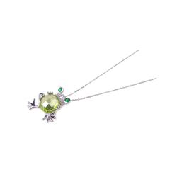 Sterling Silver Rhodium Plated Clear CZ Frog Pendant Necklace stp00643