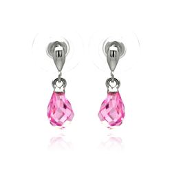 Sterling Silver Rhodium Plated Pear Teardrop Pink CZ Dangling Stud Earring bge00235