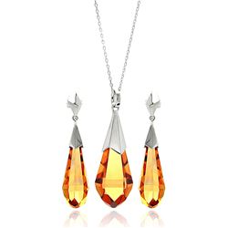 Sterling Silver Rhodium Plated Champagne Drop CZ Hanging Stud Earring & Necklace Set bgs00279