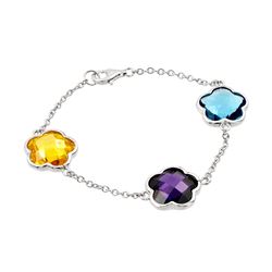 Sterling Silver Rhodium Plated Multi Colored CZ Flower Bracelet BGB00201